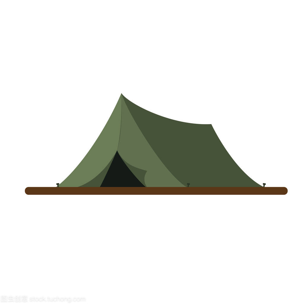 孤立在白色背景上的绿色旅游帐篷。矢量图